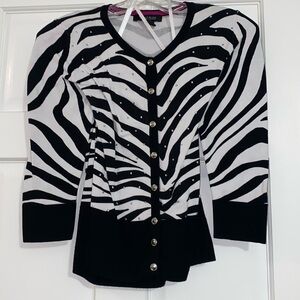 White House Black Market Cardigan Sm Zebra Studded Sequin Cropped Stretch Button